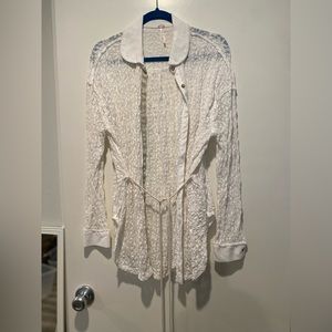 MOVING SALE-Free People white lace button down long sleeve blouse